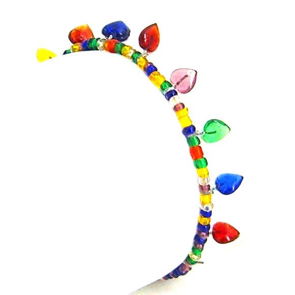 Seed Beads Hearts Bracelet 7.5" Multi Color - Picture 3 of 3